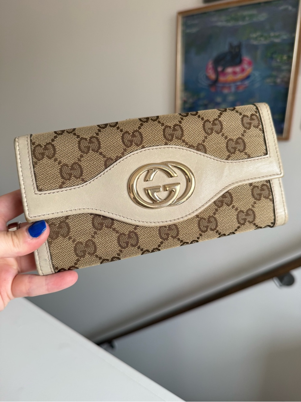 Gucci Beige GG Canvas Continental Wallet with Cream Trim and Gold Logo - Picture 2 of 13